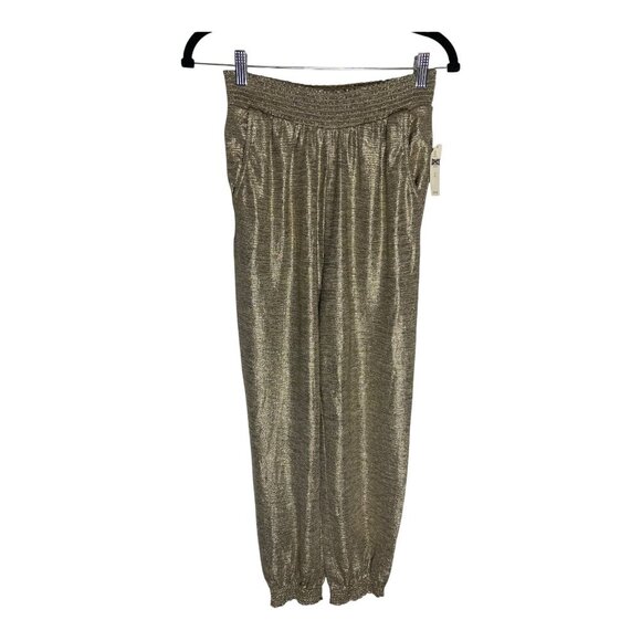 NWT Anthropologie Gold Metallic Shimmer Relaxed Fit JoggerPants-sz XS - Picture 1 of 9